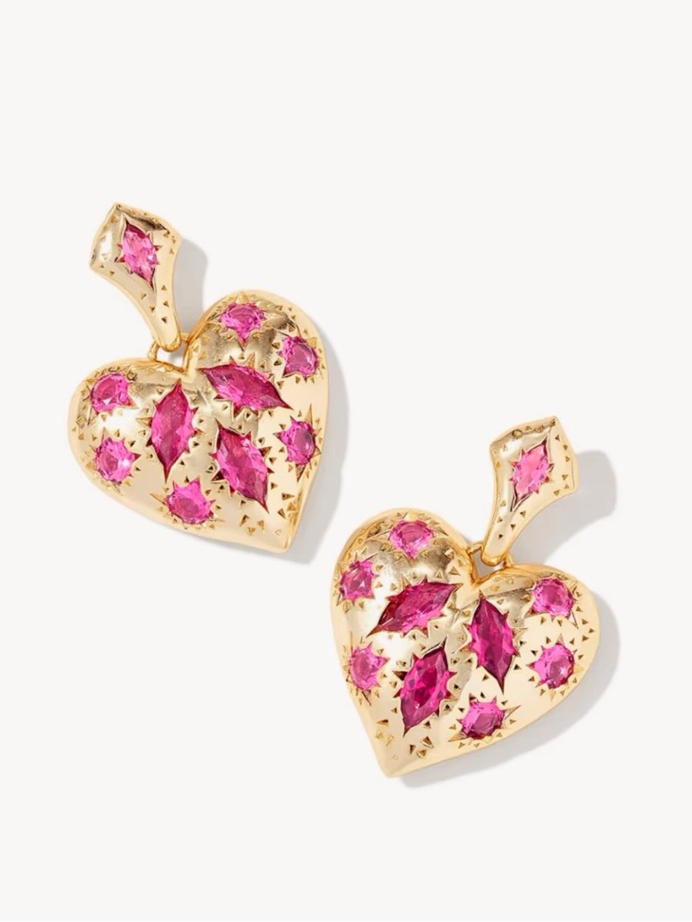 Kendra Scott Gold Heart Drop Earrings with Pink Stones